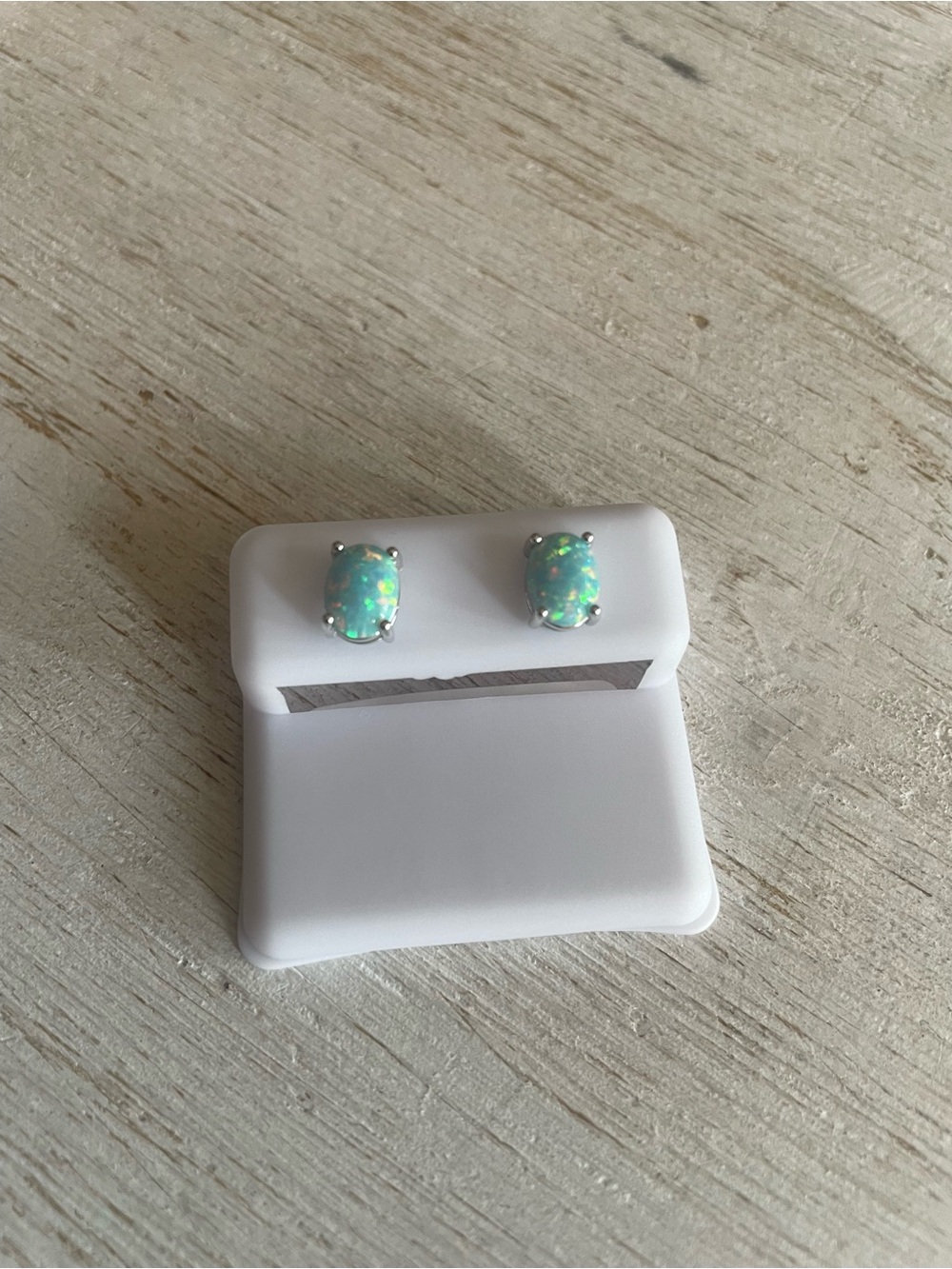 Opal 925 Sterling Silver Oval Stud Earrings - Aqua